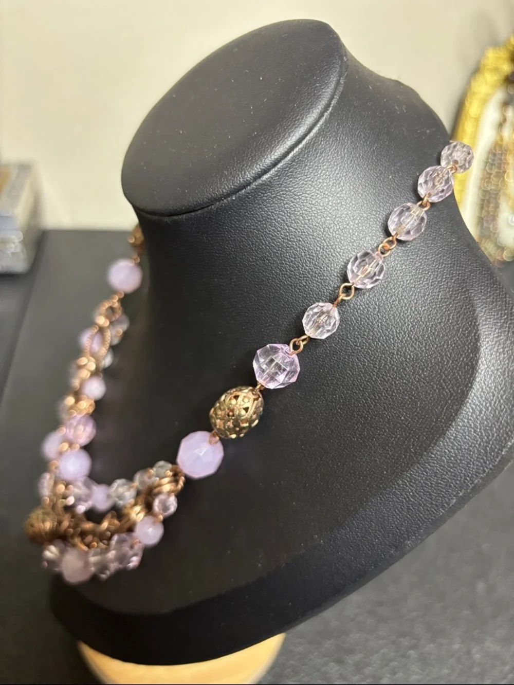 1928 Lavender Bead and Rose Gold-Tone Multi-Strand Necklace - Picture 3 of 7